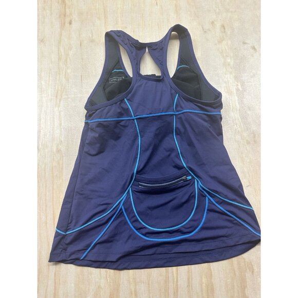 Athleta Tank Top Race back Blue Built In Bra M Workout Activewear Pocket - Picture 2 of 6